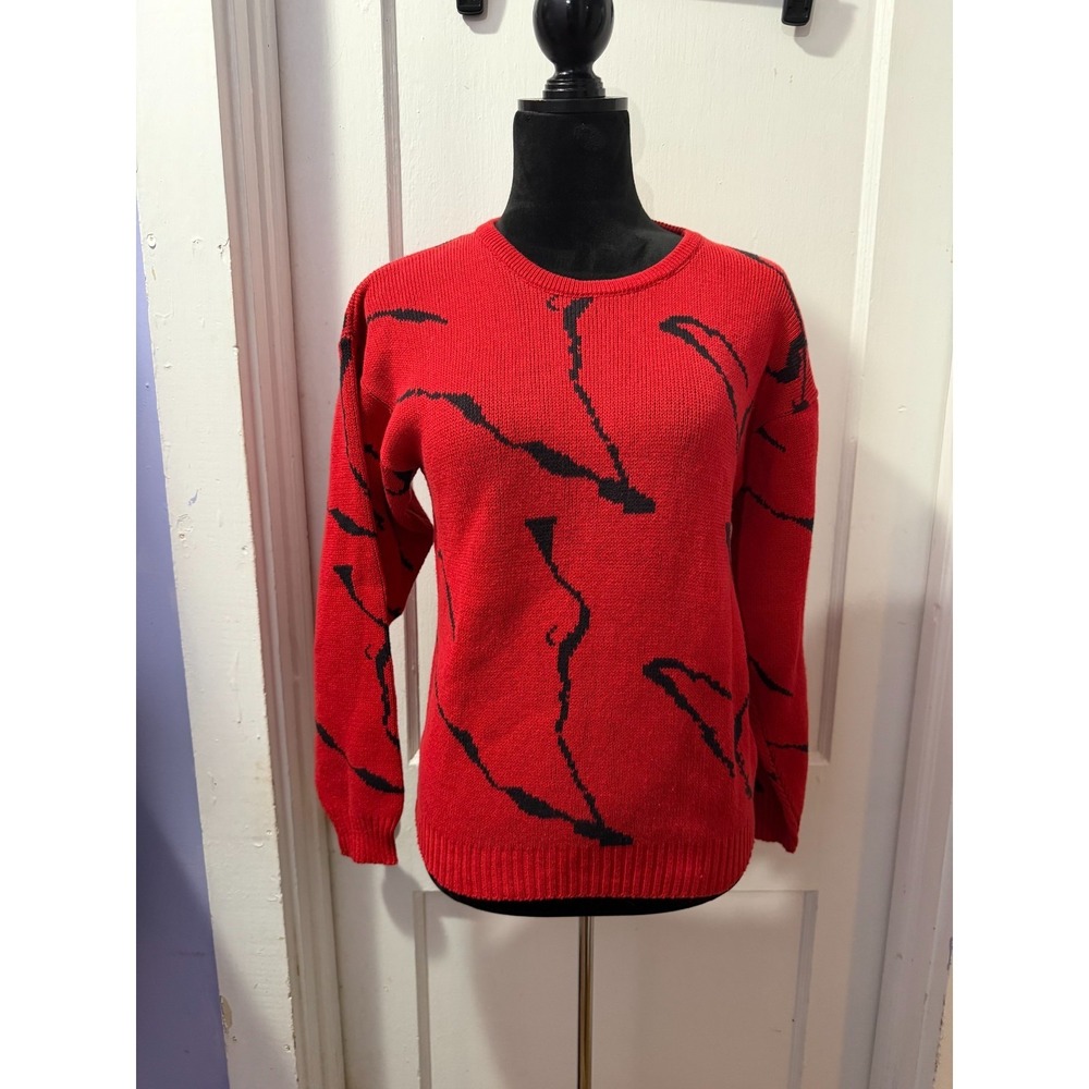 Vintage British‎ Vogue Red and Black Knit Sweater in S